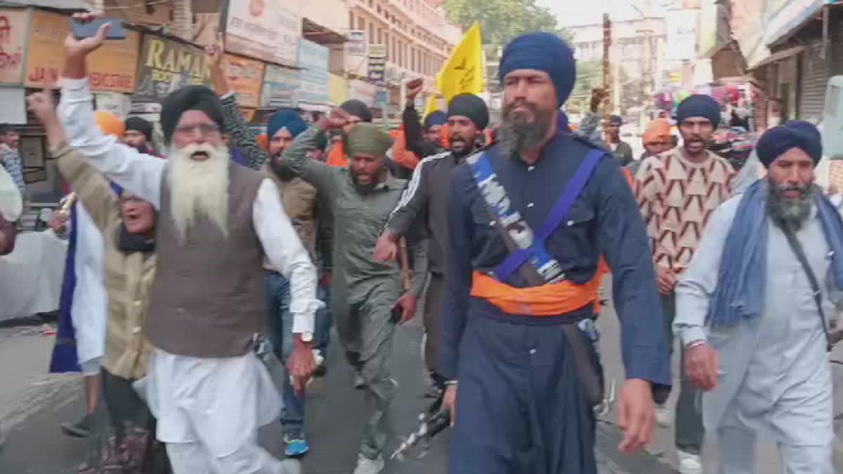 Protesters raised pro-Khalistan slogans during a protest march for the release of captive Singhs in Bathinda.