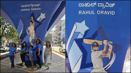 Pillar painted by cricketers pictures  cricketers pictures under brand Bengaluru  brand Bengaluru  ಬ್ರಾಂಡ್ ಬೆಂಗಳೂರಿನ ಅಡಿ  ಫ್ಲೈಓವರ್​ನ ಪಿಲ್ಲರ್​ಗಳಿಗೆ ಸಿಗುತ್ತಿದೆ ಮೇಕ್ ಓವರ್  ಫ್ಲೈಓವರ್​ನ ಪಿಲ್ಲರ್​ಗಳಿಗೆ ಕ್ರಿಕೆಟಿಗರ ಚಿತ್ರ  ಸಿಲಿಕಾನ್ ಸಿಟಿಯನ್ನು ಸುಂದರಗೊಳಿಸುವ ಪ್ರಯತ್ನ  ಶಾಂತಿನಗರದ ಡಬ್ಬಲ್ ರಸ್ತೆ