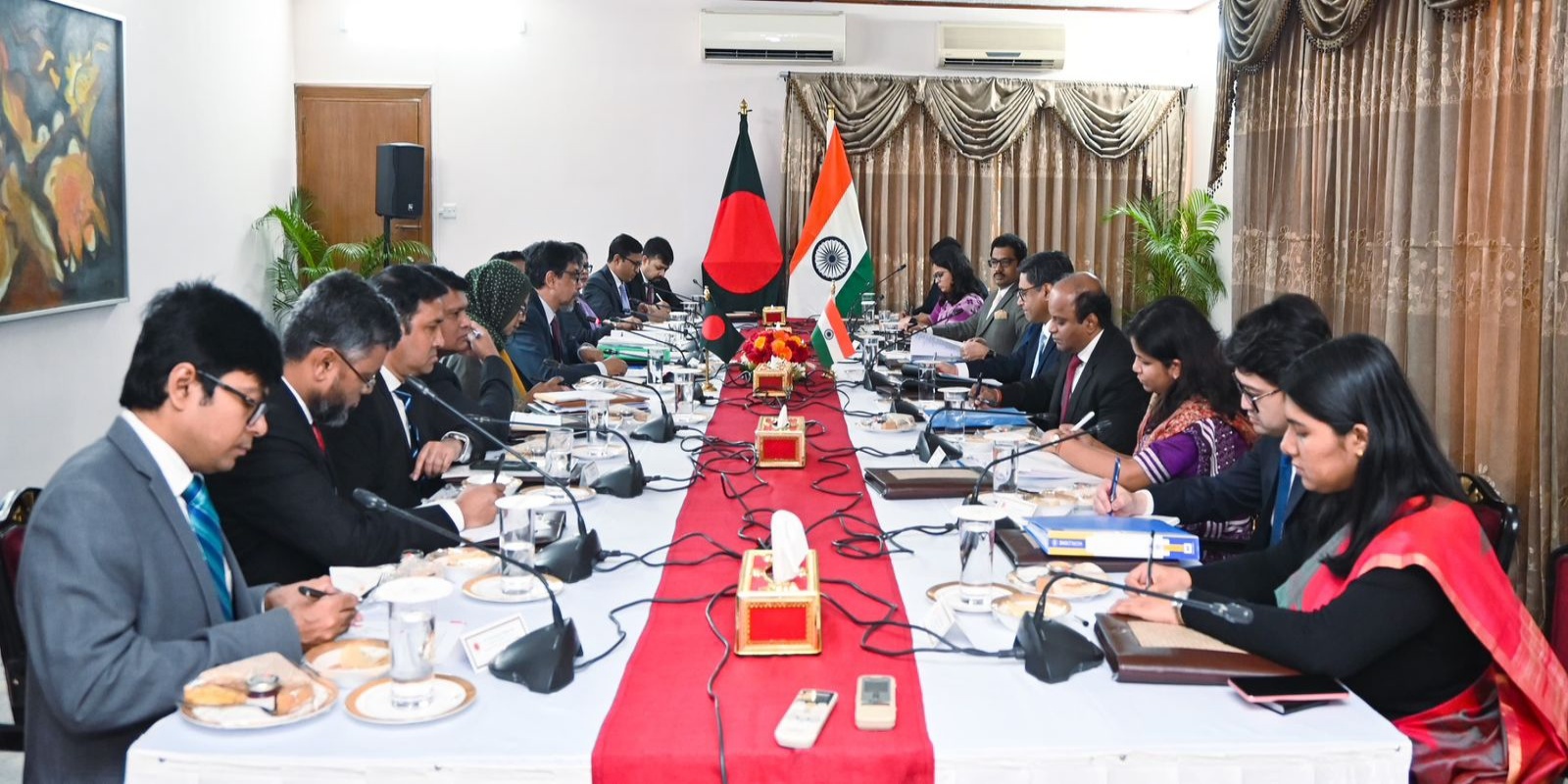 Foreign Secretaries of India and Bangladesh met here Monday for the high-level talks between the two nations amid strained bilateral ties following the ouster of prime minister Sheikh Hasina in August.