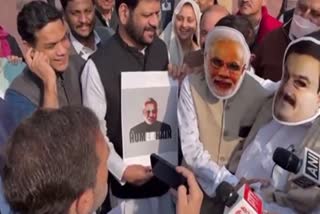 Rahul Gandhi stages mock interview to target PM Modi and Gautam Adani outside Parliament. The LoP led a protest of Opposition MPs