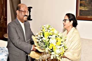 Governor CV Ananda Bose greets CM Mamata Banerjee at Raj Bhavan Kolkata