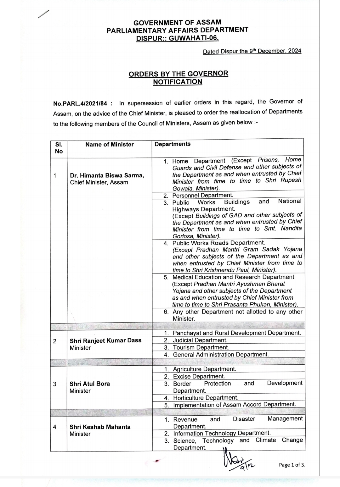 Assam cabinet reshuffle