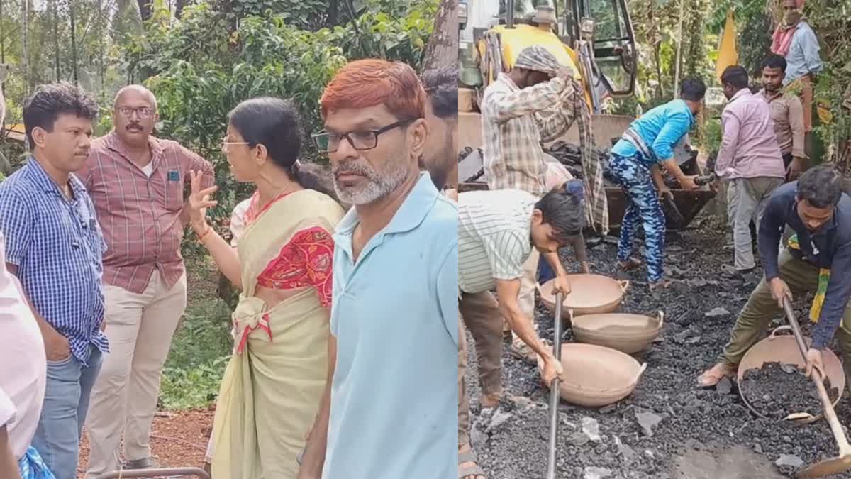 peoples stopped roadwork  കരാറുകാരെ തടഞ്ഞു  റോഡ് പണി തടഞ്ഞു  repair stoped damage road