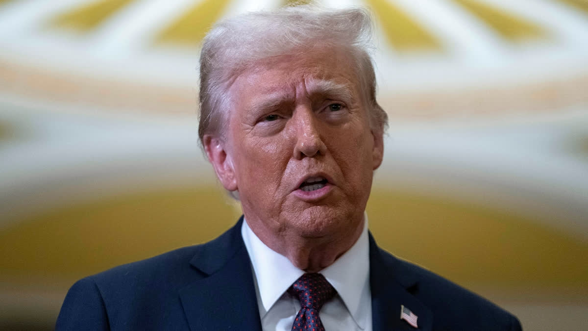 President-elect Donald Trump talks to reporters after a meeting with Republican leadership at the Capitol on Wednesday, Jan. 8, 2025, in Washington.