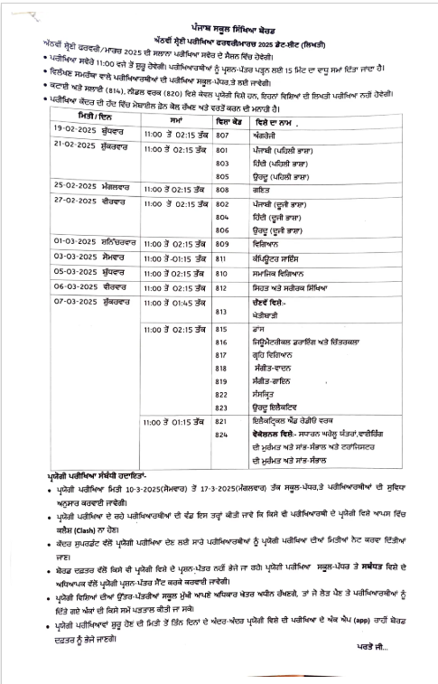 DATE SHEET FOR 3 CLASSES RELEASED