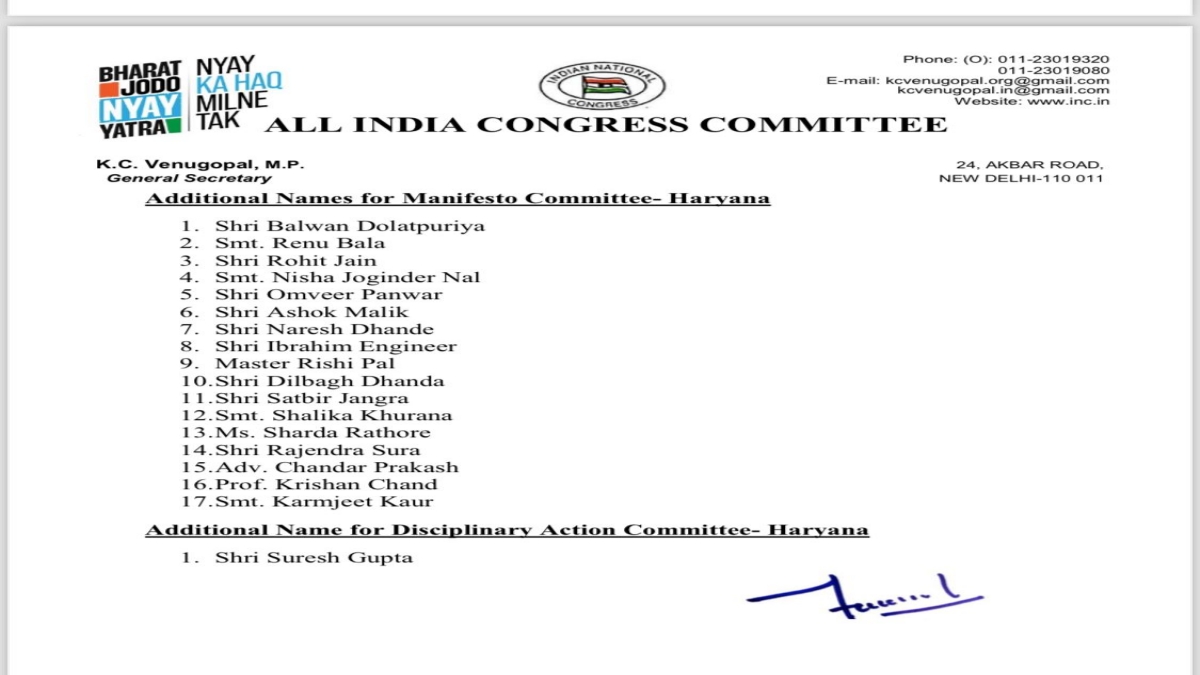 haryana-congress-committee-list-51-new-members-4-committees-srk-faction-hooda-faction