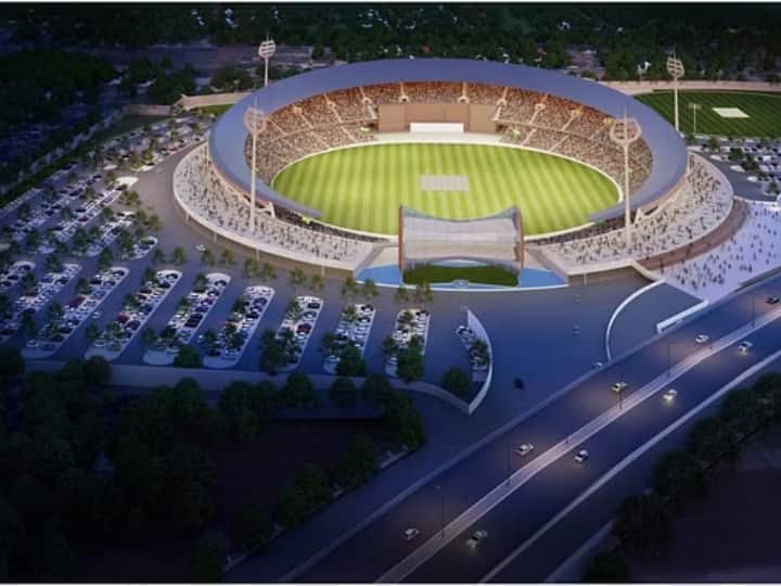गंजारी स्थित निर्माणधिन क्रिकेट स्टेडियम का निरीक्षण