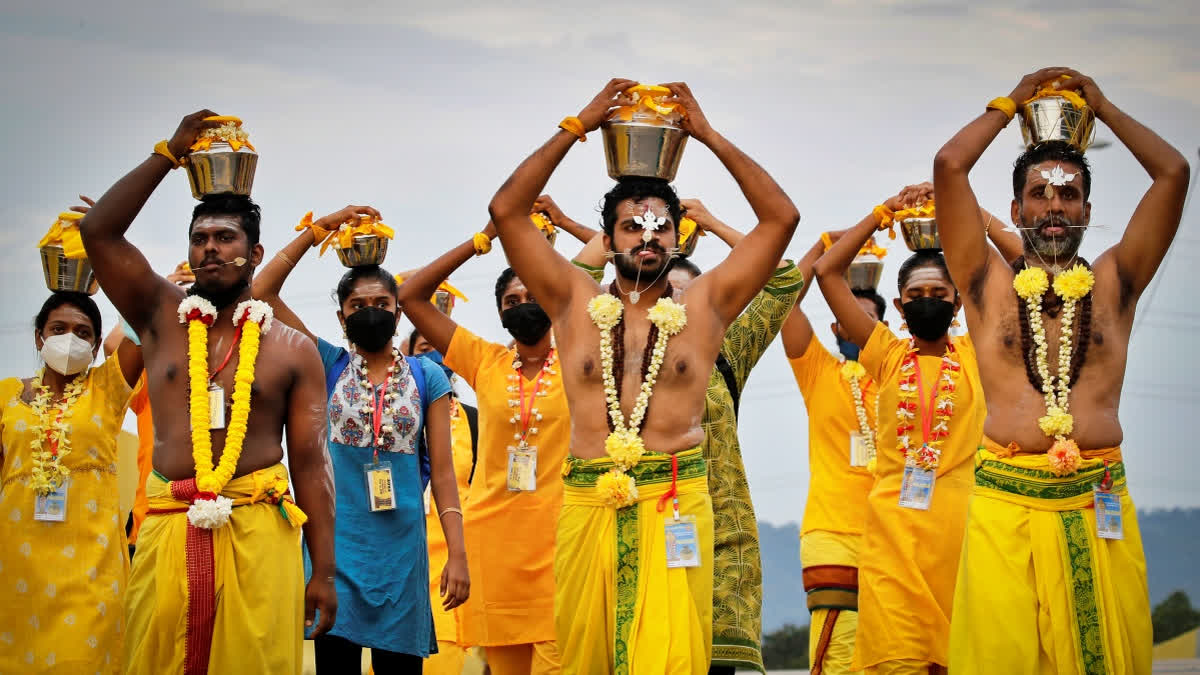 Procession during the Thaipusam festival at the Batu Caves Temple in Malaysia