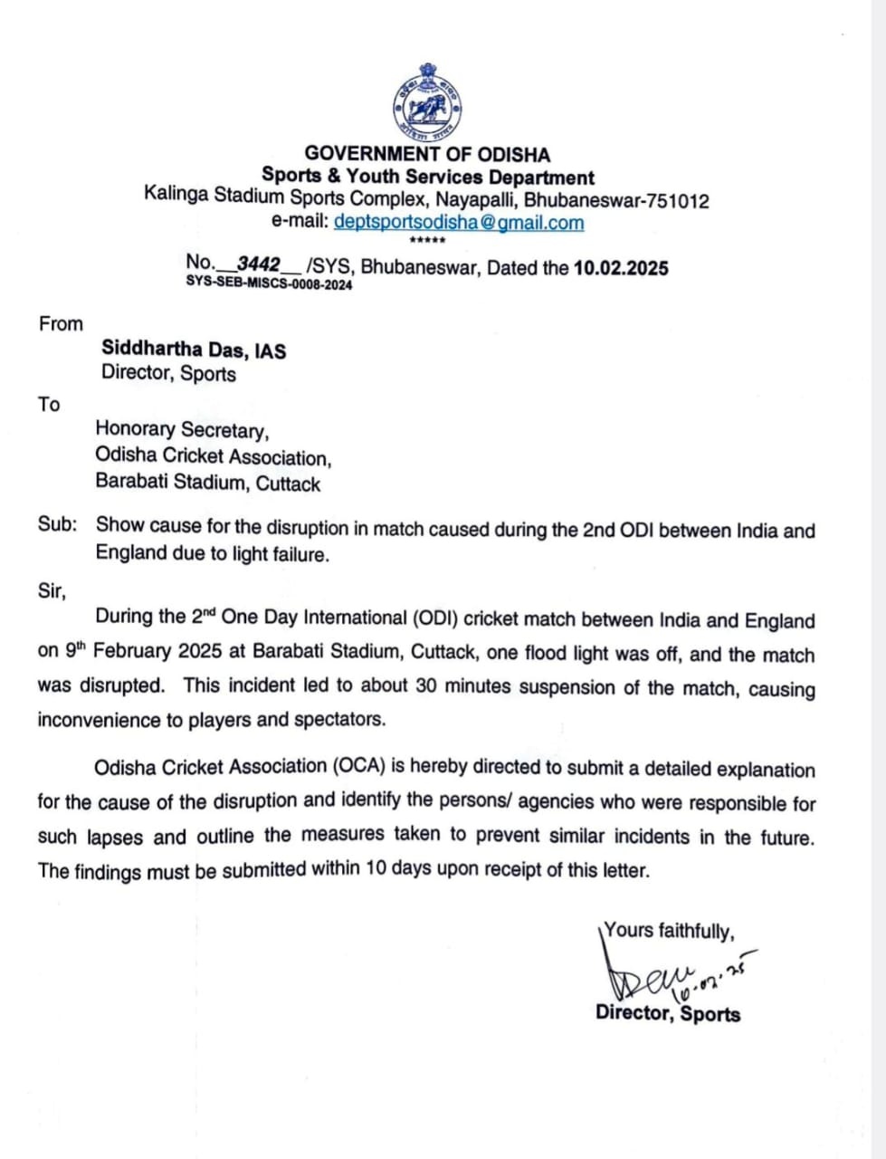 IND vs ENG 2nd ODI Odisha Government Issue Show Cause Notice