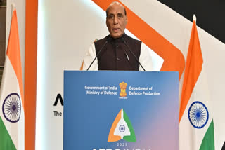 Union Defence Minister Rajnath Singh speaks at the curtain raiser event for the Aero India 2025, in Bengaluru, Sunday, Feb. 9, 2025.