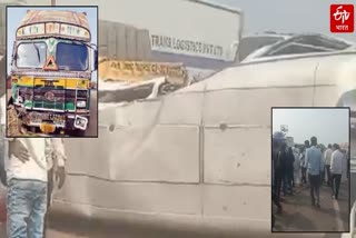 container hit mini bus of devotees who are going to pandharpur, three died and 15 injured