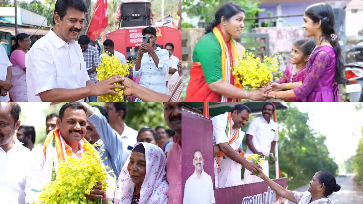 GOLDEN SHOWER FLOWER  LOK SABHA ELECTION  ELECTION CAMPAIGN  ഇലക്ഷൻ പ്രചരണം കണിക്കൊന്ന പൂക്കൾ