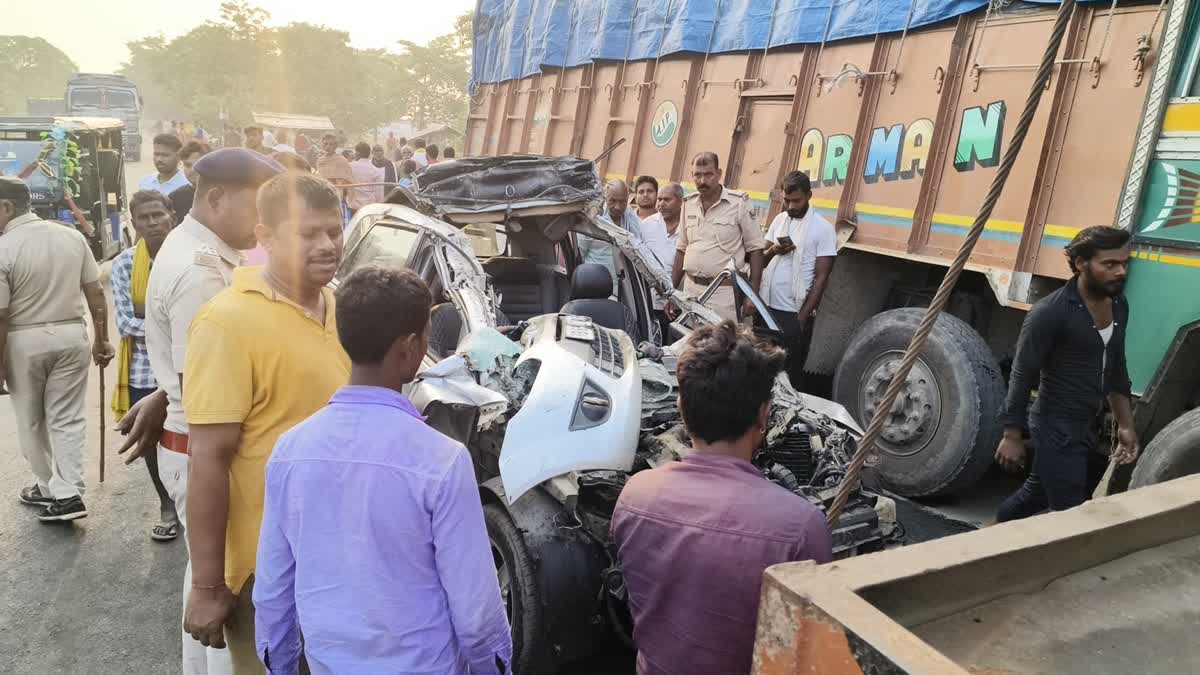 Cops and locals gather at the site of an accident in Bihar's Bhagalpur on Friday May 10, 2024