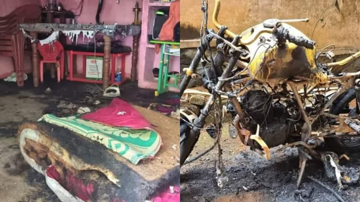 POURED KEROSENE AND SET FIRE  SET FIRE TO HOUSE AND BIKE  FIRED AT PATHANAMTHITTA  വീടിനും ബൈക്കിനും തീയിട്ടു