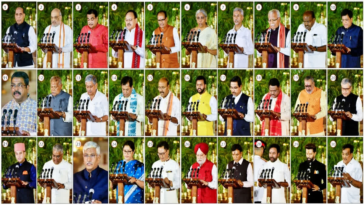 A combination of photos of 30 Cabinet Ministers taking oath on Sunday