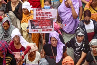 Women take part in a rally organised by Coordinating Committee on Manipur Integrity (COCOMI) against the demand for a 'separate administration' for areas inhabited by the Kuki community amid ongoing ethnic violence in Manipur