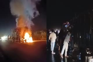 VIDISHA BIKE AND PICKUP VAN CAUGHT FIRE 1 DEATH