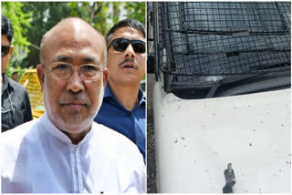 (L) Manipur Chief Minister N Biren Singh (R) CM Security Vehicle that came under attack
