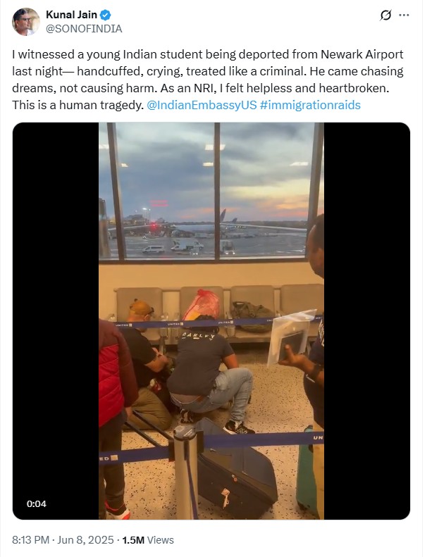 Haryana Student was treated badly in America handcuffed thrown on the ground kept screaming on Newark Airport New Jersey