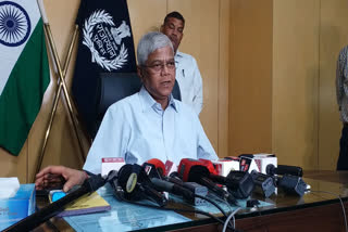 UR Sahu talking to the media