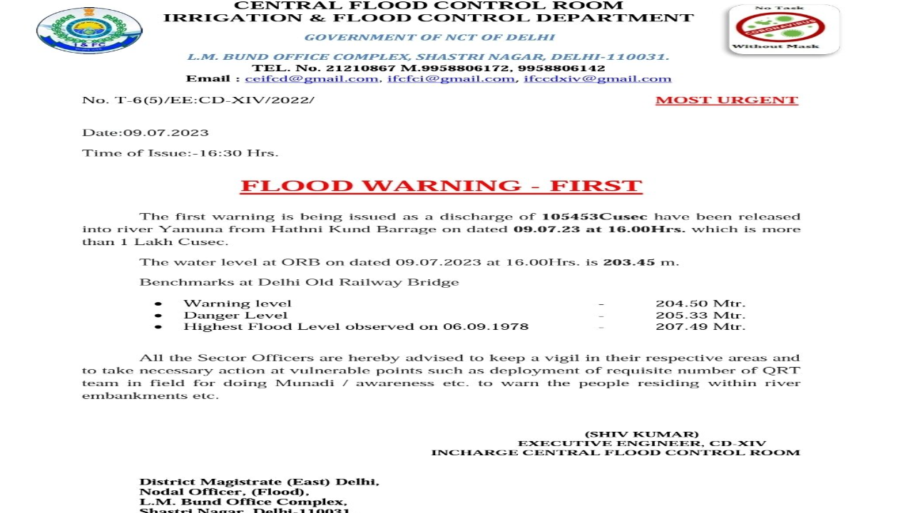 Water released from Hathinikund barrage in Haryana into Yamuna, orders to evacuate low-lying areas when water level rises