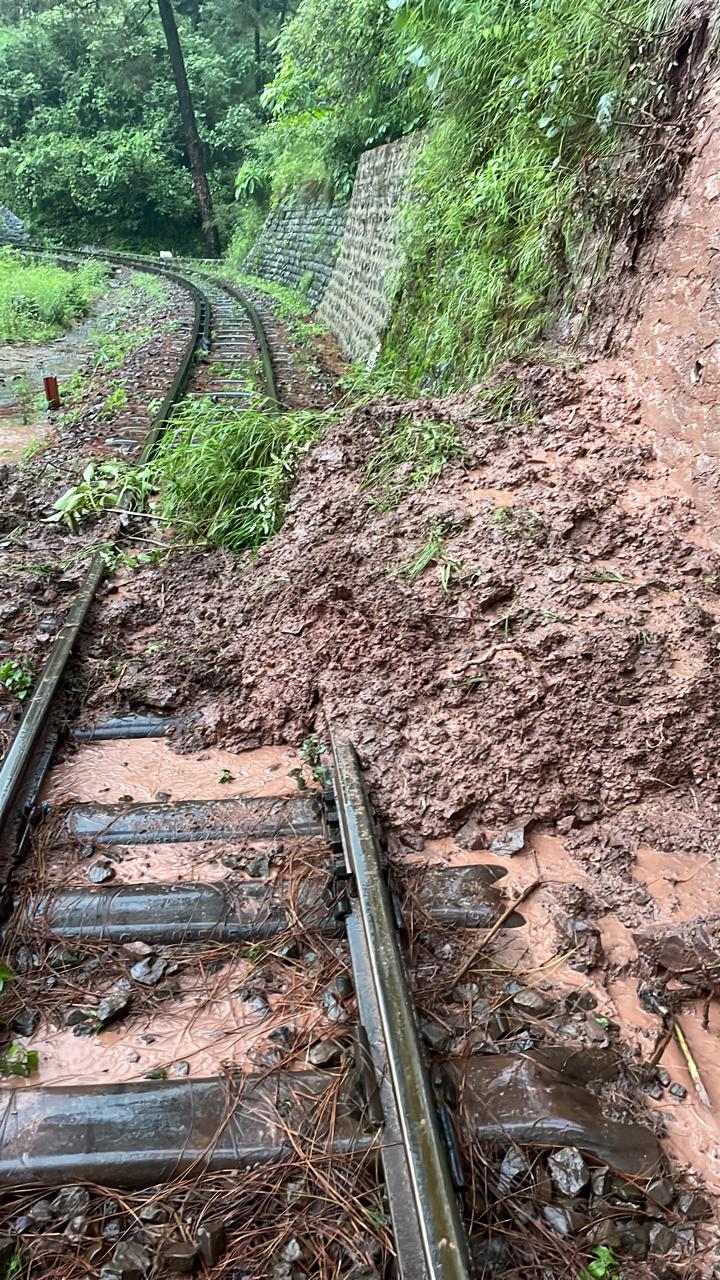 Landslide on Kalka-Shimla rail track.