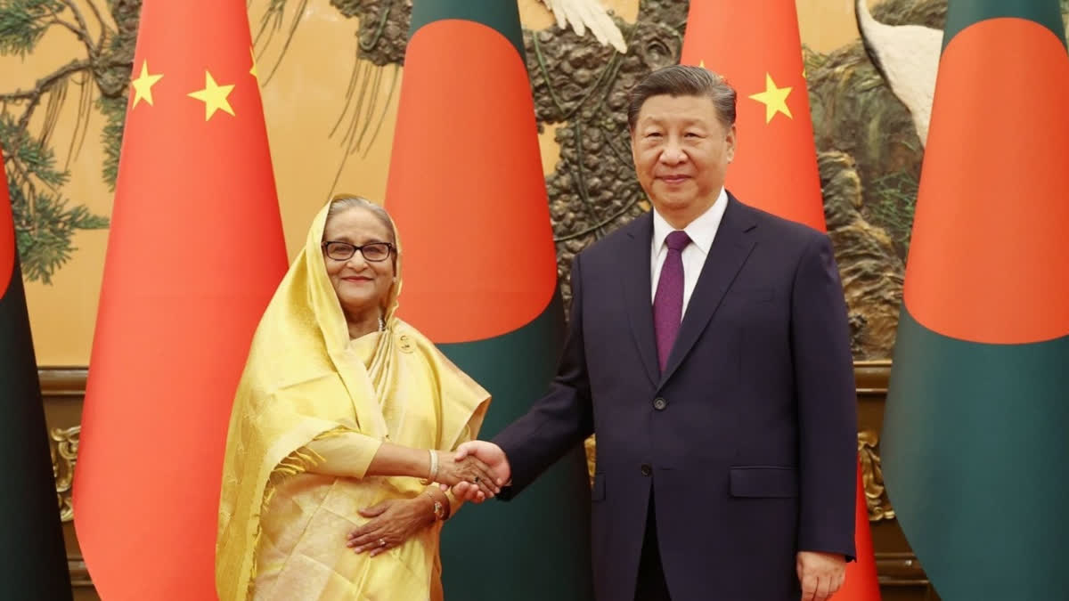 Bangladesh Prime Minister Sheikh Hasina with President Xi Jinping, right, in Beijing on Wednesday.