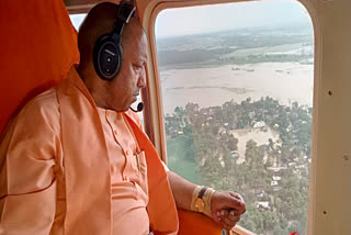 Yogi Adityanath conducts an aerial survey of the flood-affected areas of Puranpur, Sadar Tehsil, Bisalpur Tehsil, in Pilibhit on Wednesday.