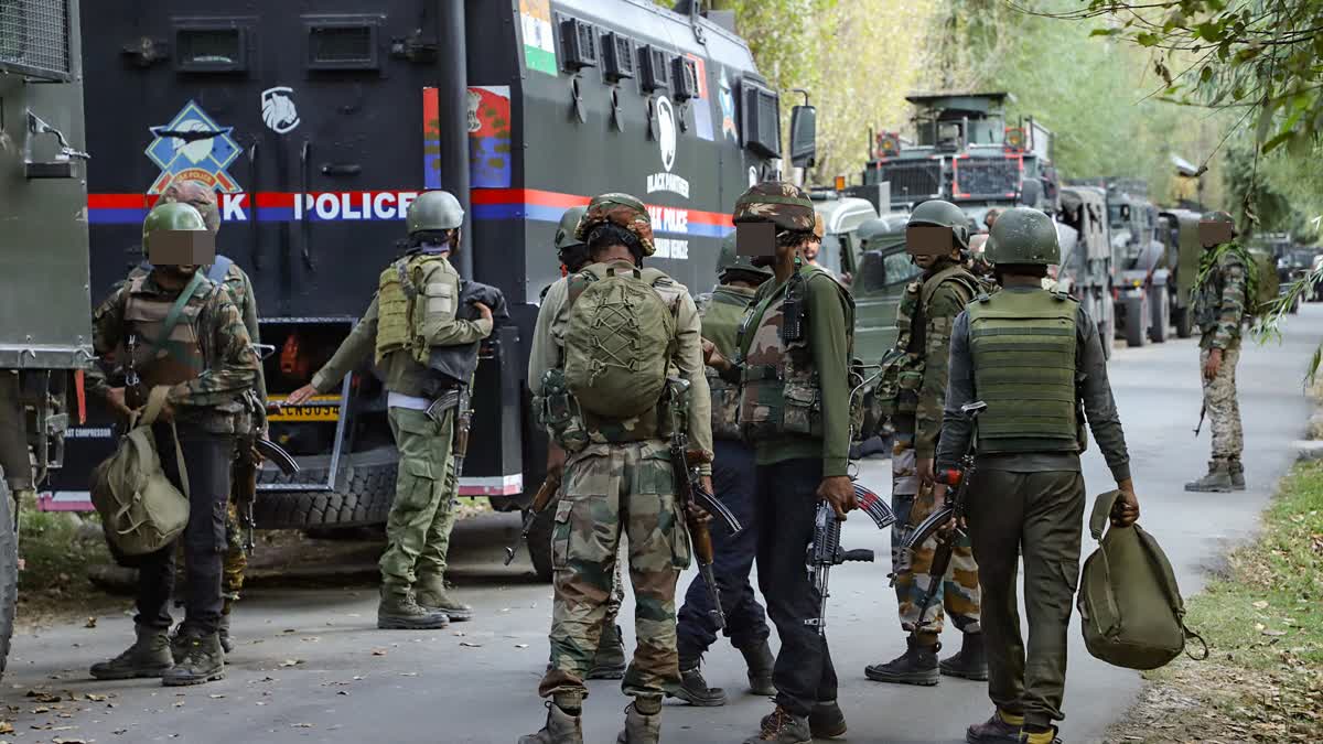 Security personnel deployed during the search operation in Kashmir