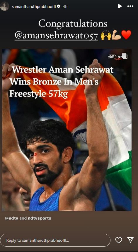 Paris Olympics 2024: Samantha Ruth Prabhu to Ranveer Singh these celebs wish Aman Sehrawat to win Bronze in mens Freestyle wrestling