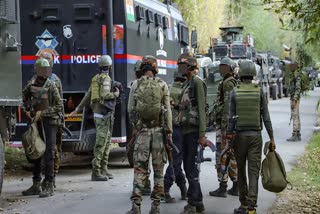 Security personnel deployed during the search operation in Kashmir