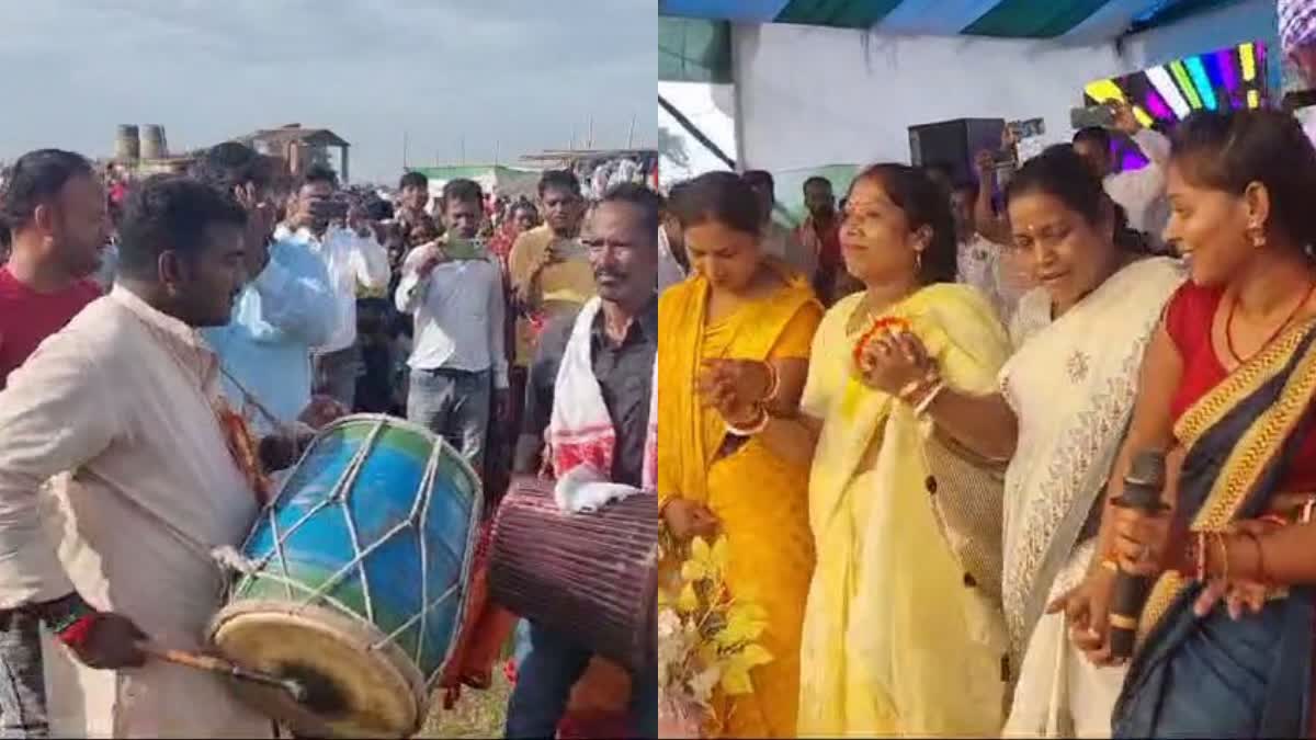 Minister Baby Devi tribal dance with women at Karam Mahotsav in Giridih