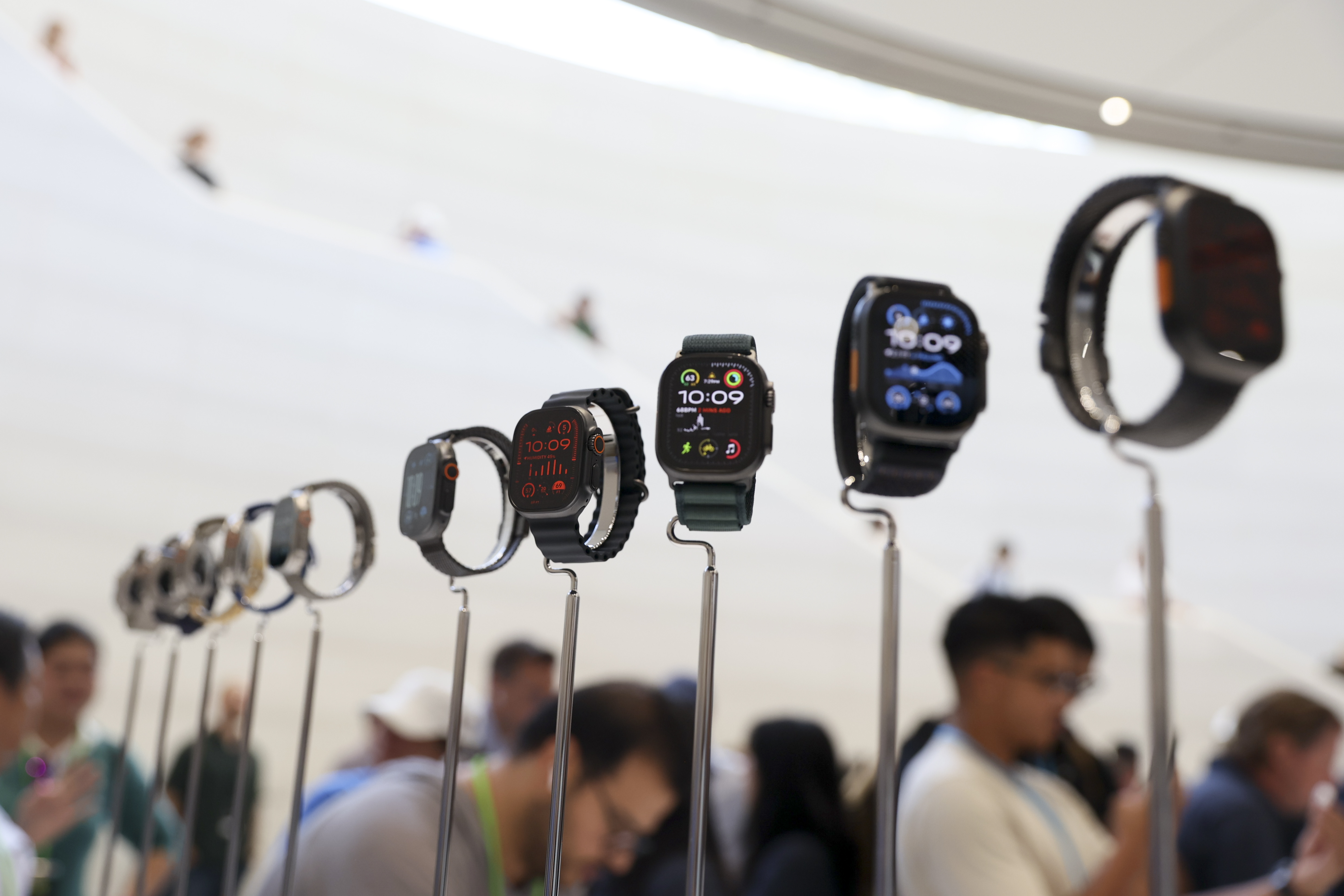 Apple watches displayed at the launch event