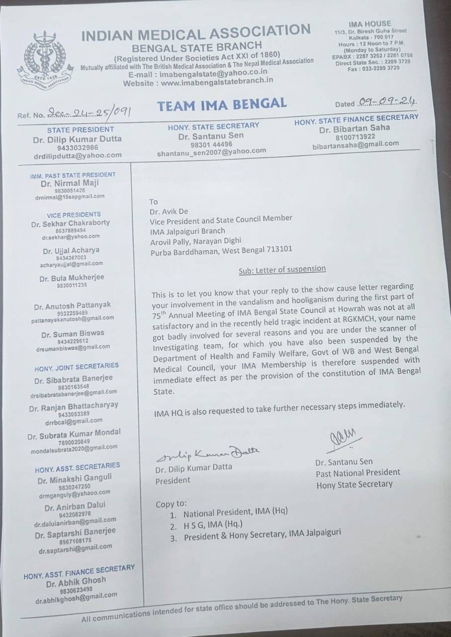 IMA Bengal Suspends Three Doctors