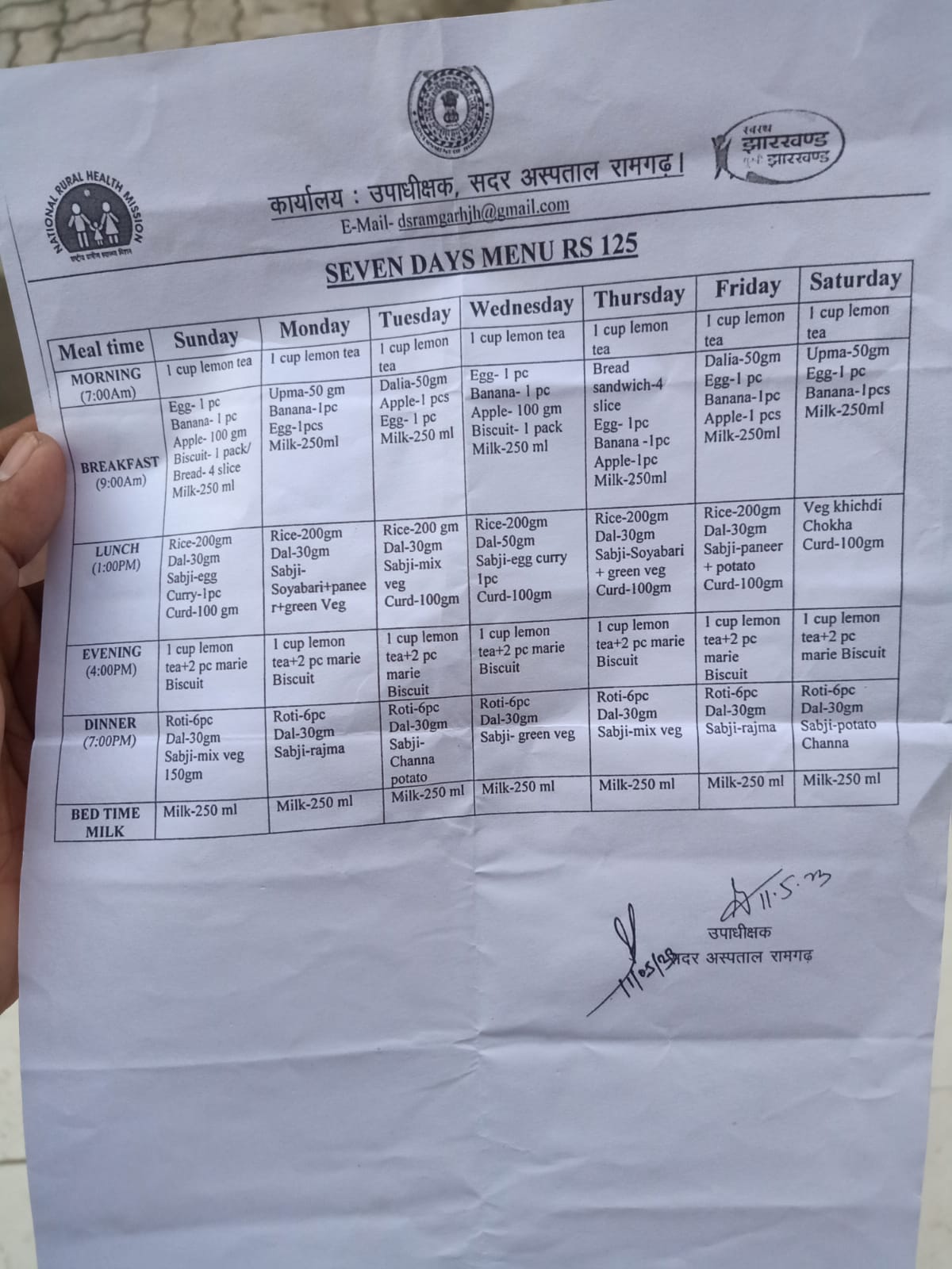 Contractor arbitrariness in providing food to patients in Ramgarh Sadar Hospital