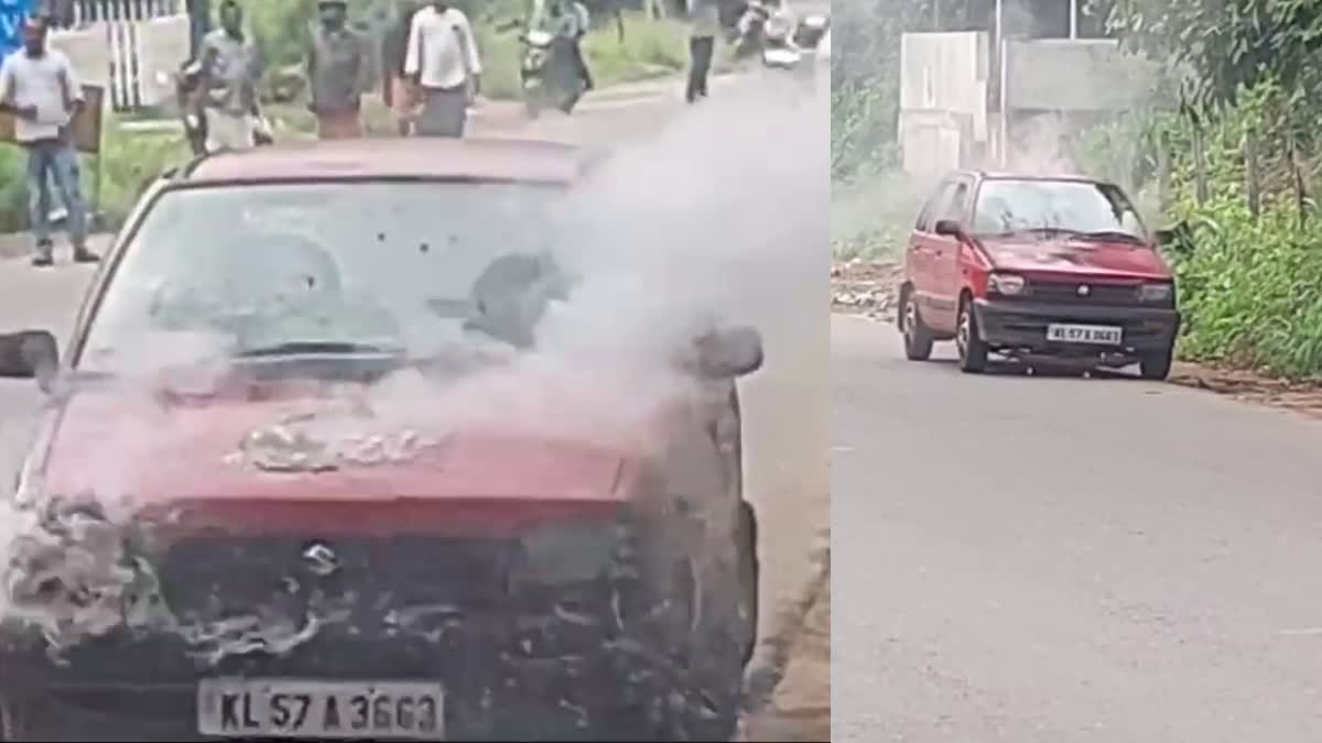 മുക്കത്ത് ഓടുന്ന കാറിന് തീപിടിച്ചു  CAR CAUGHT FIRE MUKKAM  RUNNING CAR CAUGHT FIRE  MALAYALAM LATEST NEWS