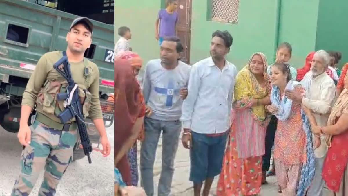 Collage of the slain jawan Gaurav Singh and the grieving family members