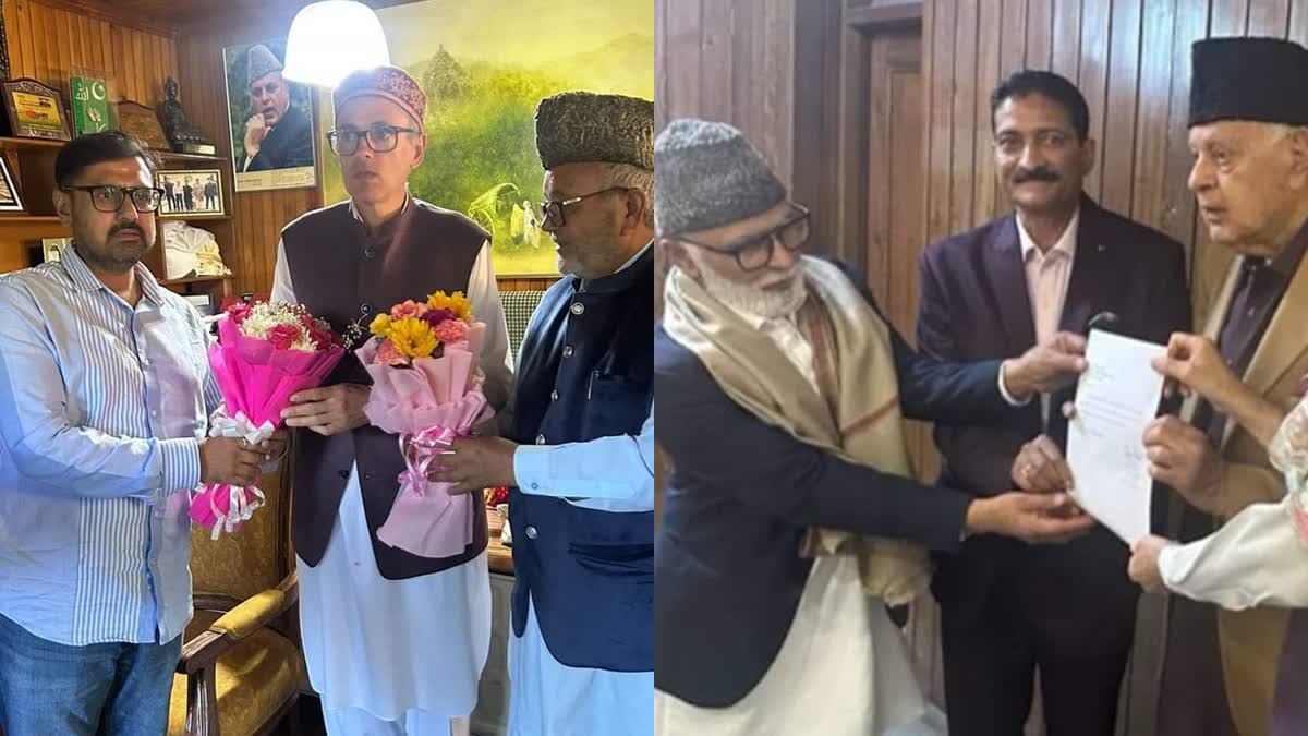 Independents Satish Sharma (L) and Pyare Lal Sharma extend support to NC in Srinagar