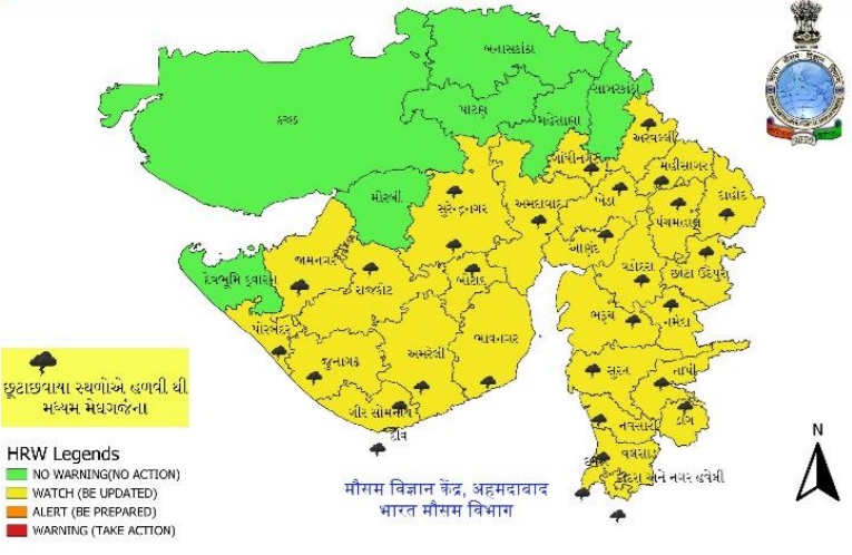 ગુજરાતમાં વરસાદની આગાહીનો નકશો