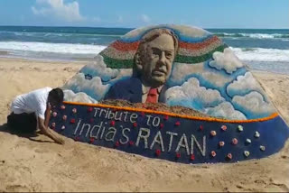 Sand artist Padmashri Sudarsan Pattnaik paid tributes to legendary entrepreneur Ratan Tata by creating sand art at Niladri Beach in Puri Beach.