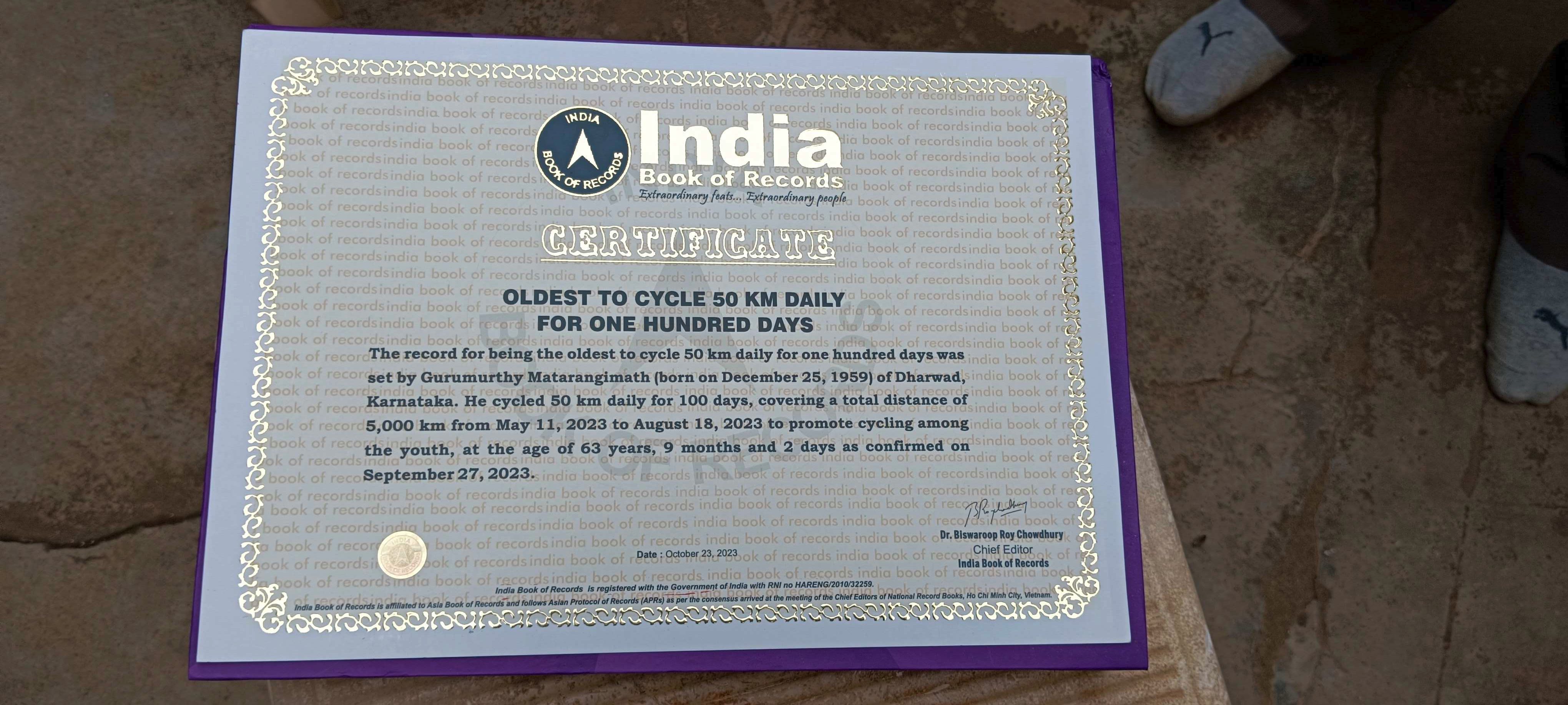 India Book of Record in Cycling