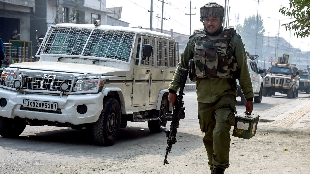 File - A security personnel during an anti-militancy operation in Jammu and Kashmir.