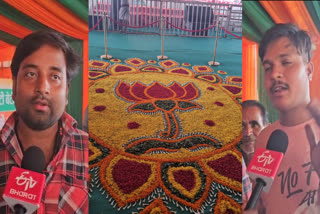 ETV Bharat special conversation with artisans who made Rangoli during BJP program