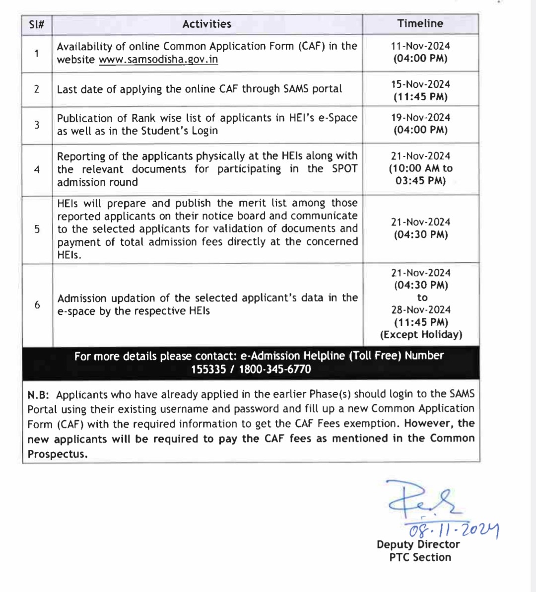 SAMS UG PG SEATS VACANCY