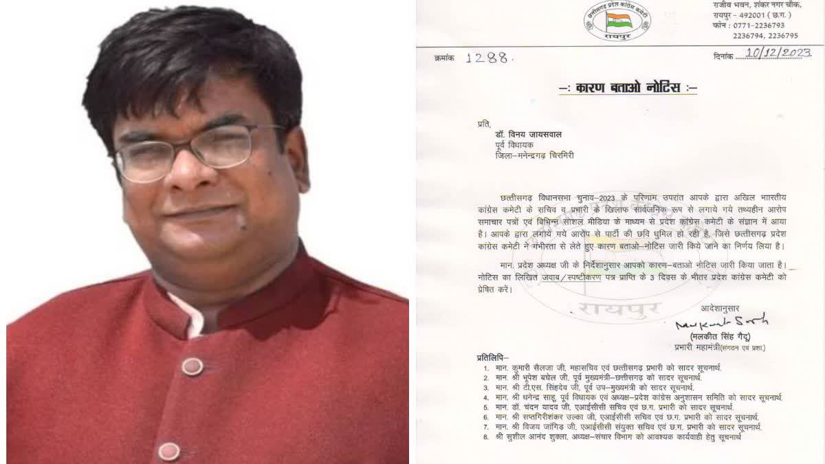 Congress gave show cause notice to Vinay Jaiswal