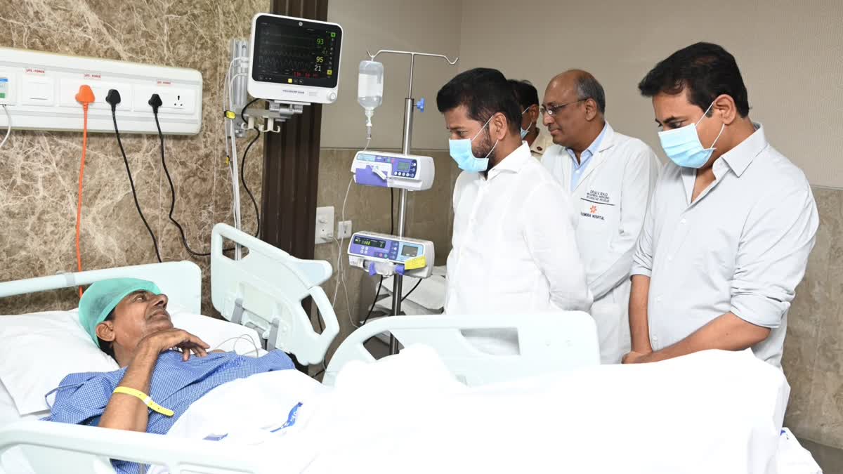 TELANGANA CM REVANTH REDDY CALLS ON KCR AT HOSPITAL