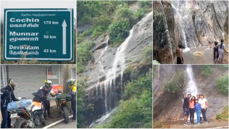 touristers enjoy bathing in the new waterfalls that form on the bodimettu hill road