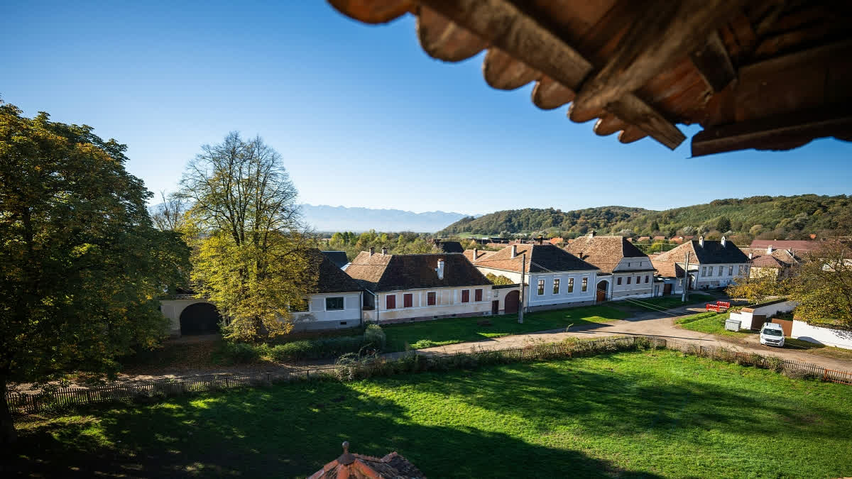 General view of the village, taken from inside the fortified church in Cincsor, a small Transylvanian village some 250 km North-West of Bucharest, Romania, on October 17, 2024.