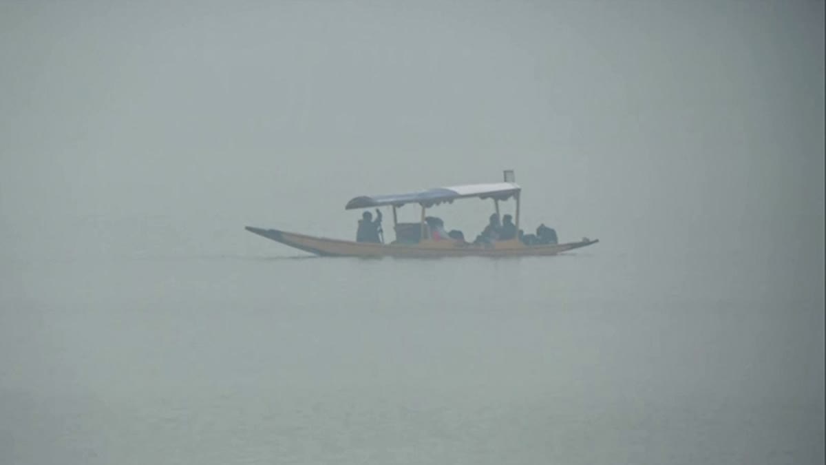 A view of Shikara on a cold winter day in Srinagar, Jammu and Kashmir