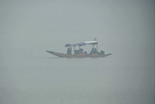 A view of Shikara on a cold winter day in Srinagar, Jammu and Kashmir